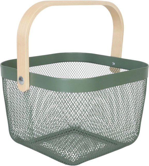 Relaxdays Aufbewahrungskorb mit Griff aus Metall und Holz in Grün, B/T/H: 17,5 x 26 x 24,5 cm - Bild 1