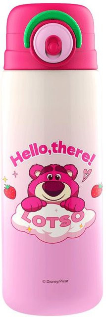 Disney Kinder Thermosflasche aus Edelstahl mit Strohhalm und Trinkdeckel, Erdbeerbär Design, Pink, 650 ml - Bild 1