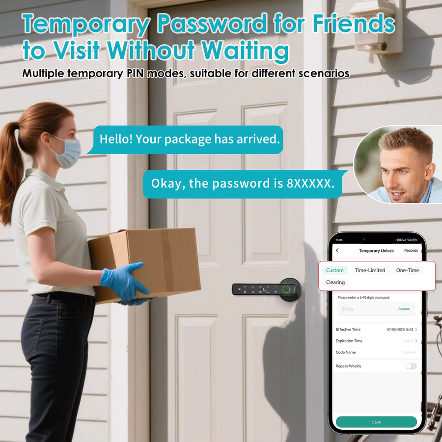 Tuya Smart Bluetooth Türschloss mit biometrischer Erkennung in Schwarz für Smart Home Automation und Hausschutz via Smart Life Steuerung - Bild 2