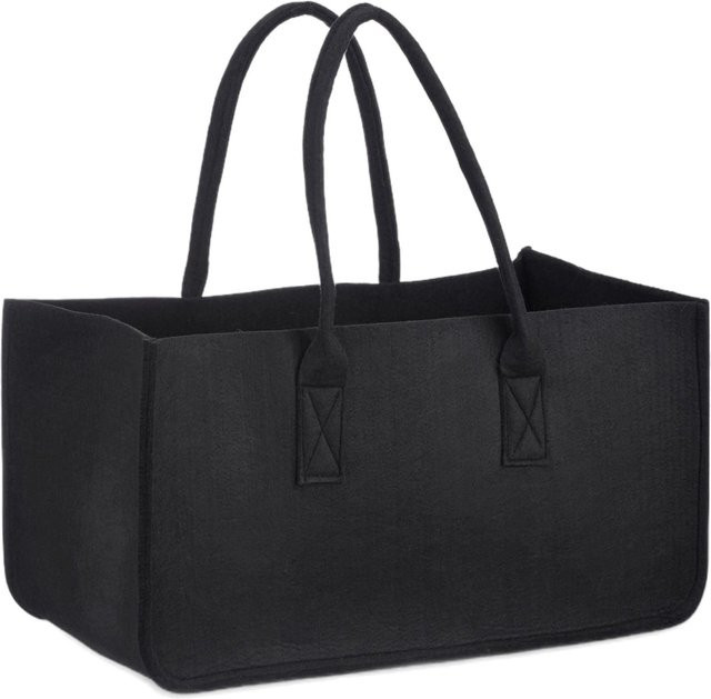 Relaxdays Kaminholztasche aus Filz in Schwarz mit Henkeln, B/T/H: 25 x 25 x 50 cm - Bild 1