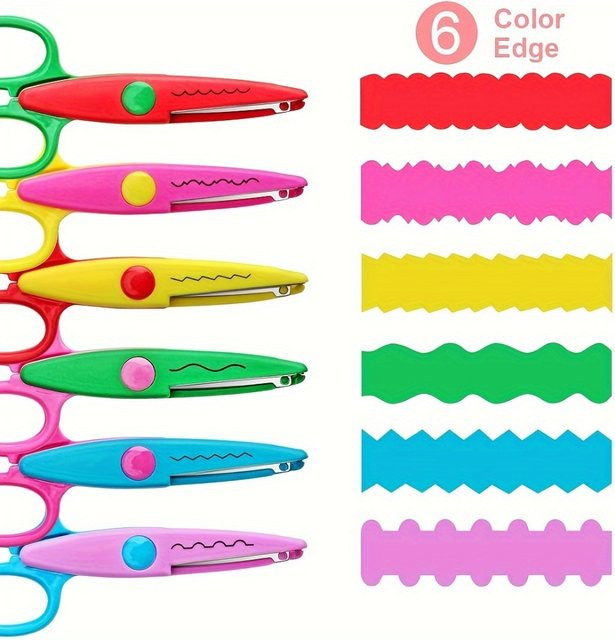 6er Set dekorative Wellenschere aus PP-Kunststoff und Edelstahl in Multicolour für Bastelarbeiten und DIY-Projekte - Bild 1