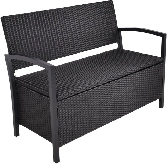 DELUKE Parkbank VIVI Gartenbank mit Ablagefach aus Aluminium und Kunststoffgeflecht, Schwarz, Breite: 117 cm - Bild 1