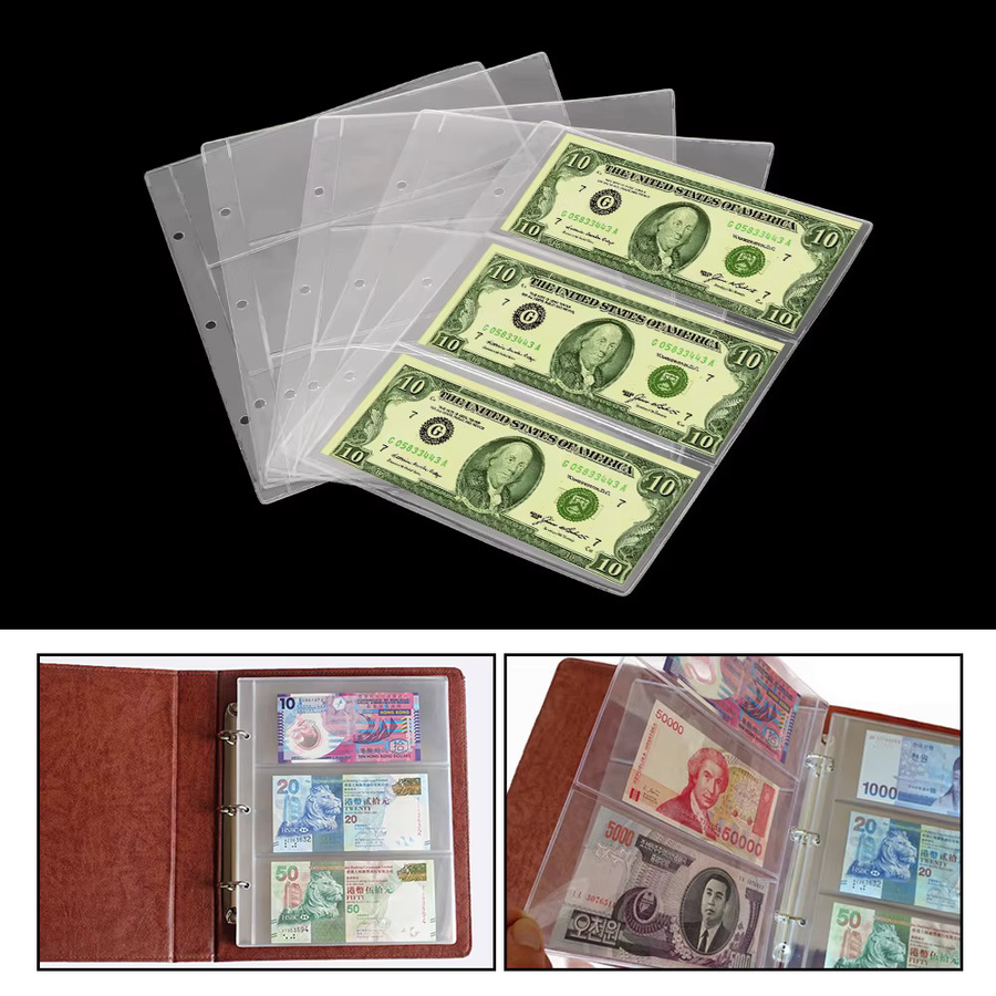 5 Stück Papiergeld Album mit 3 Slots, transparente Banknoten Schutzhülle für Sammler - Bild 3