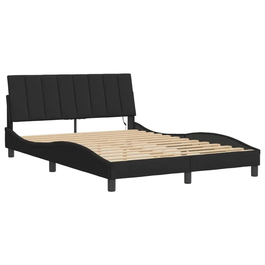 vidaXL Bettgestell Hanko in Schwarz aus Samt mit LED-Unterbettbeleuchtung und USB-Ladeport, B/T/H: 140 x 200 x 145 cm - Bild 2