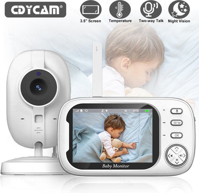 Cdycam Babyphone mit 3,5 Zoll Video Display, Wireless Nachtsicht, Temperaturüberwachung und Zwei-Wege-Audio in Weiß - Bild 1