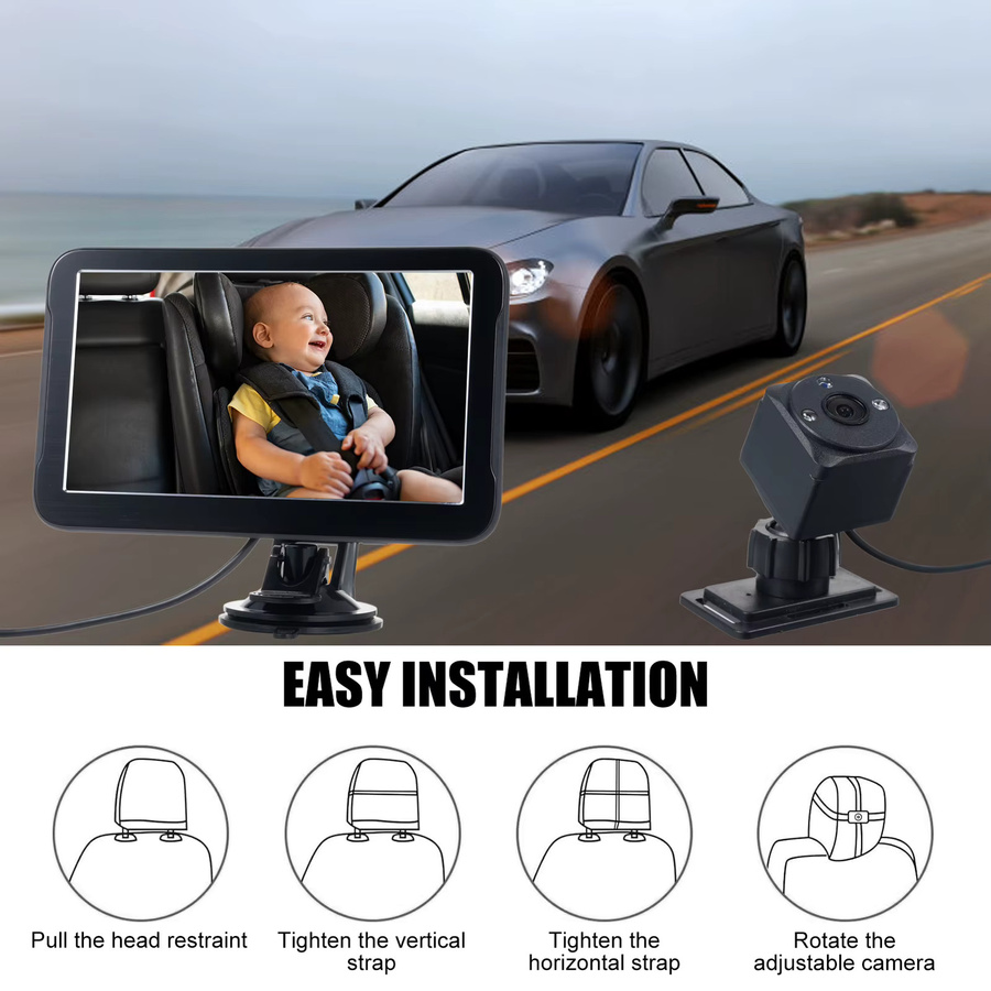 KKMOON Baby-Auto-Kamera mit 7-Zoll-Display und Rücksitz-Spiegel in Schwarz zur Überwachung deines Kleinkindes im Auto - Bild 5