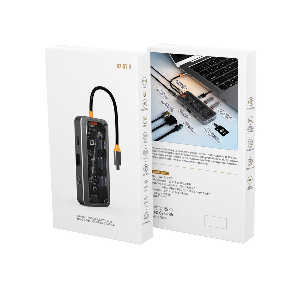 Basix USB-C Hub Dockingstation in Grau mit HDMI 4K UHD, RJ45 Ethernet und PD 100W für MacBook, iPad und Smartphone - Bild 4