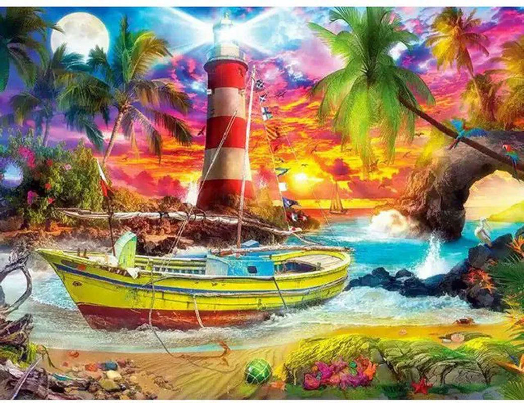FIYO Diamond Painting Set Maritimes Motiv Ankunft eines Schiffes als Mosaik Wanddeko, Mehrfarbig, B x H: 30 x 20 cm - Bild 1