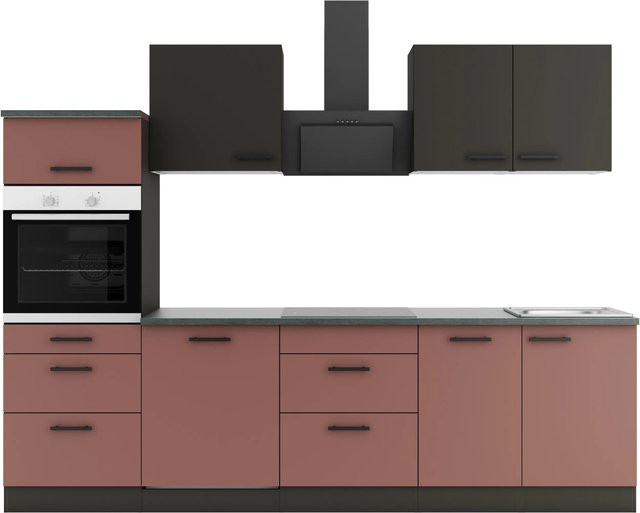 OPTIFIT Küchenzeile Madrid420/Nizza407 in Anthrazit und Rostrot mit modernem Design und melaminbeschichteten Qualitätsspanplatten, Breite: 270 cm - Bild 1
