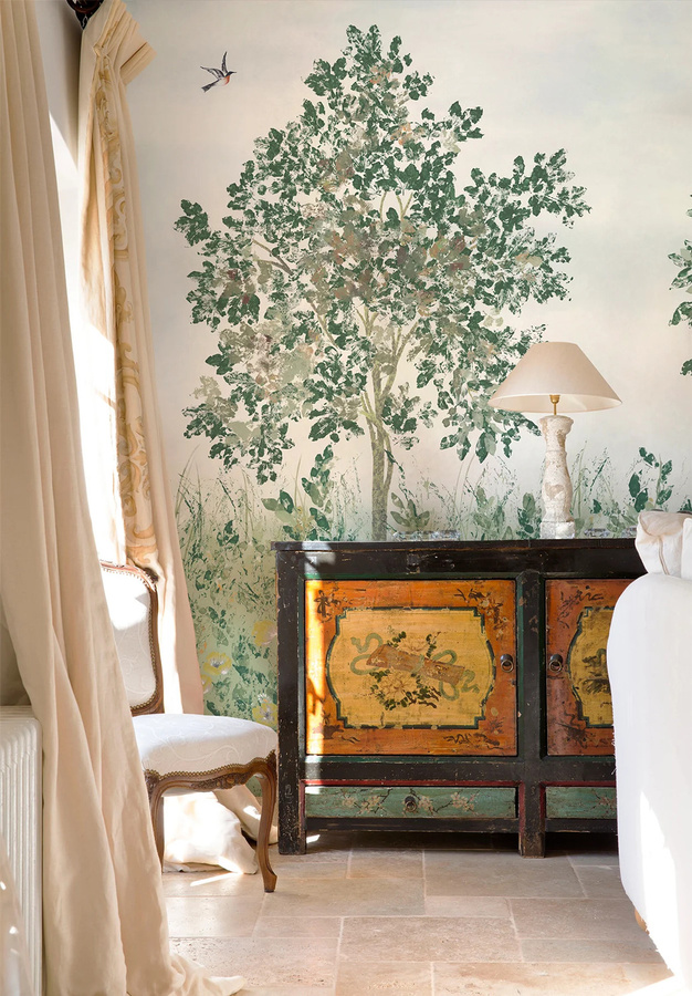 Isidore Leroy Mural Fresco Wandtapete Vert Panel B mit floralem Botanical Design in Multicolour im Vintage-Stil - Bild 1