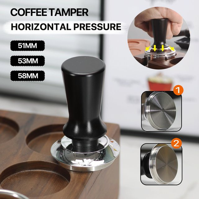 Delonghi Espresso-Kaffee-Stampfer mit Federdruck in Schwarz aus Edelstahl für konstanten Druck - Bild 1