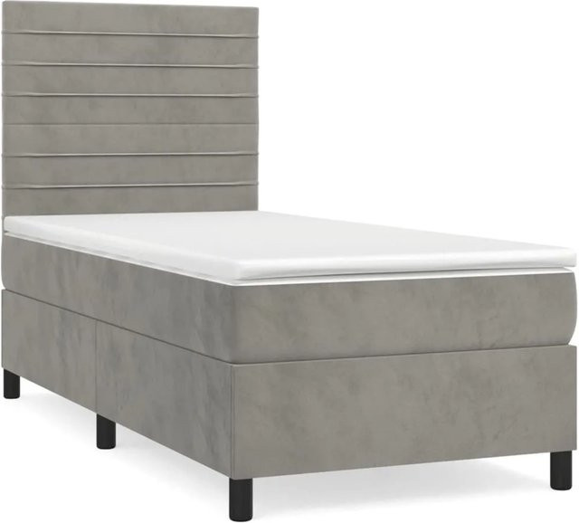 vidaXL Boxspringbett mit Matratze in Hellgrau, Hybridbett mit Taschenfederkern aus Samt, B/T: 90 x 200 cm - Bild 1