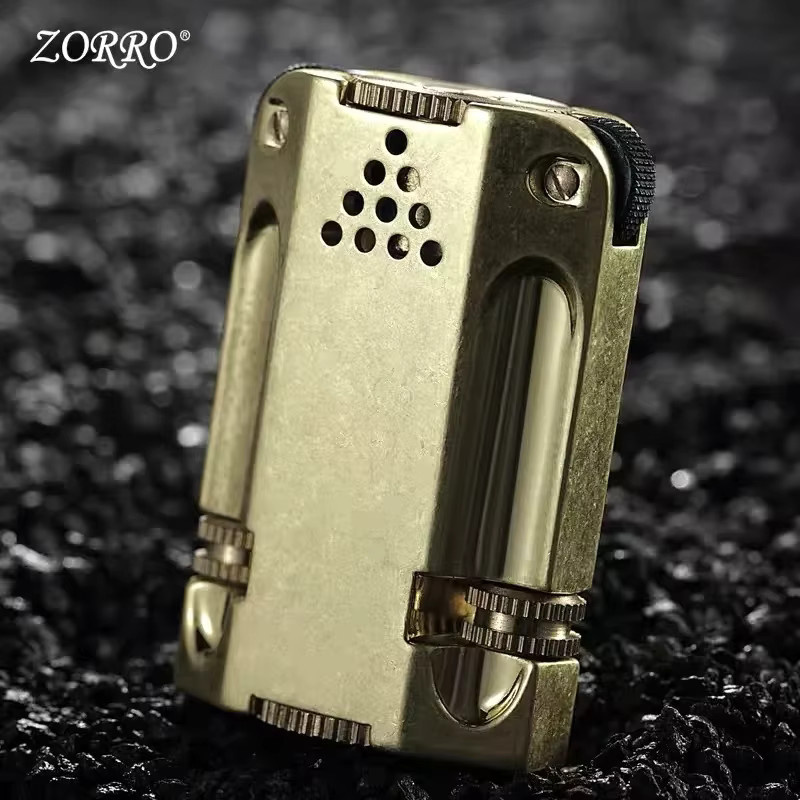 ZORRO Retro-Feuerzeug in Schwarz und Gold mit Doppel-Schleifscheibe und Fackel-Design für Herren - Bild 3
