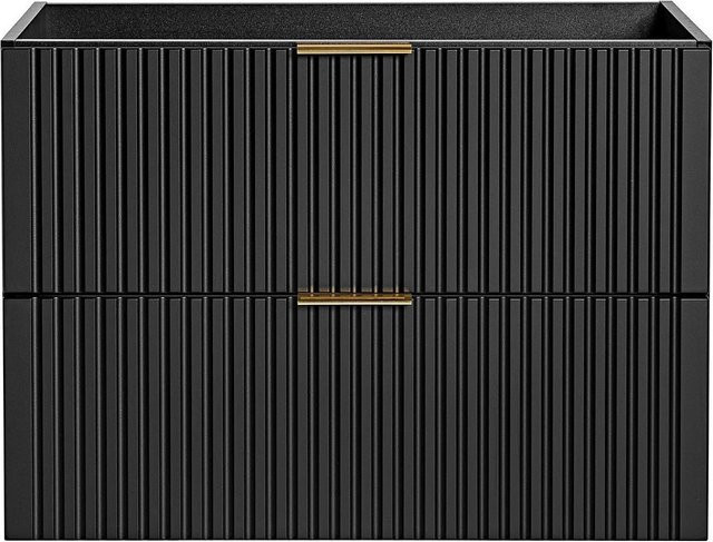 Waschbeckenunterschrank Vente-unique Zevara in Schwarz Matt im Art-déco-Stil mit gerippter Oberfläche, B/T/H: 80 x 46 x 57 cm - Bild 1