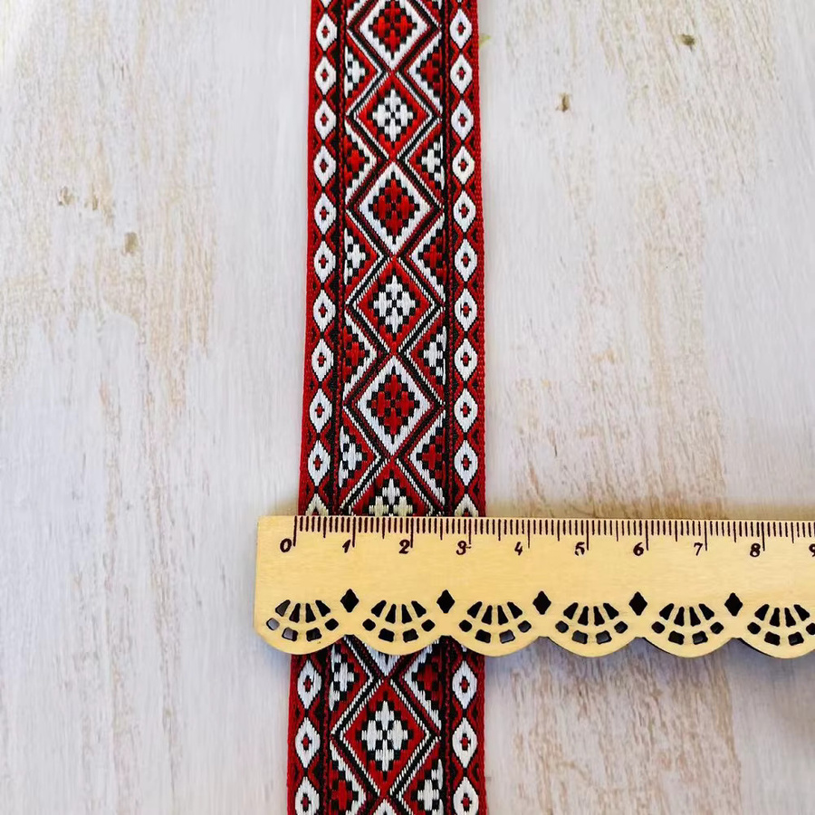 Jacquard-Band mit rotem geometrischem Muster, Breite: 3,3 cm, 40 m pro Rolle, IS-3292 - Bild 3