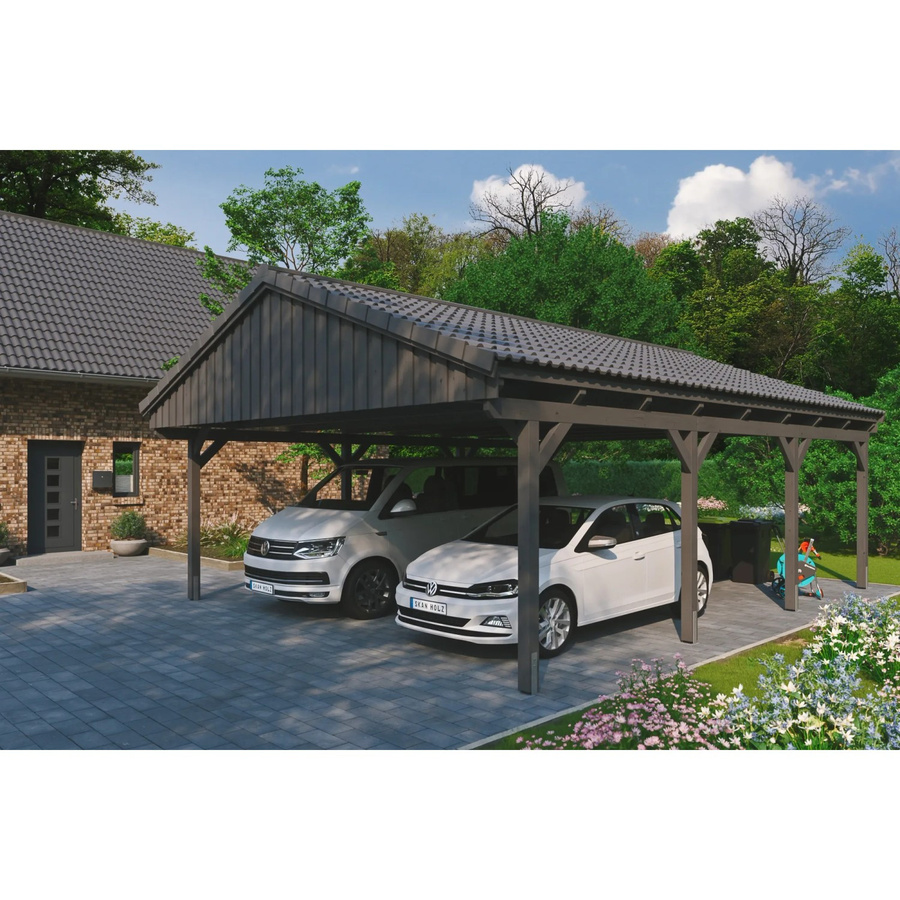 Skan Holz Carport Fichtelberg aus Fichte Leimholz in Grau mit Dachziegeln B/T: 618 x 808 cm, Höhe: 362 cm - Bild 2