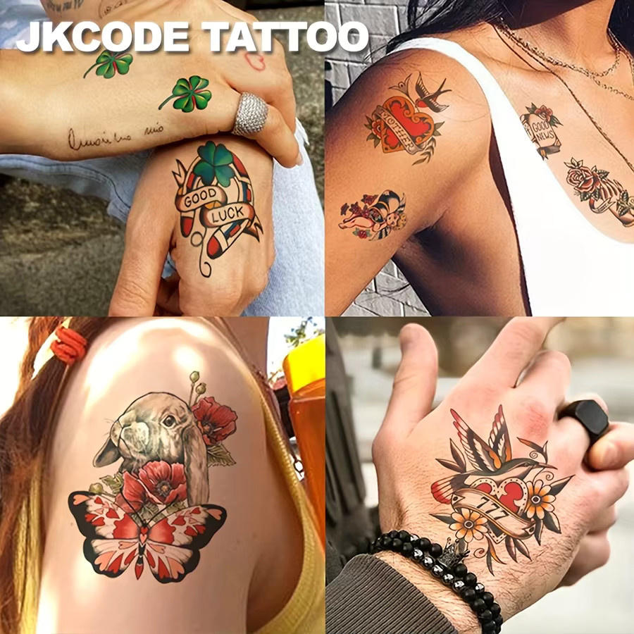 JKCODE TATTOO Temporäre Tattoo-Aufkleber, 12-teiliges Set, Retro-Stil - Bild 2