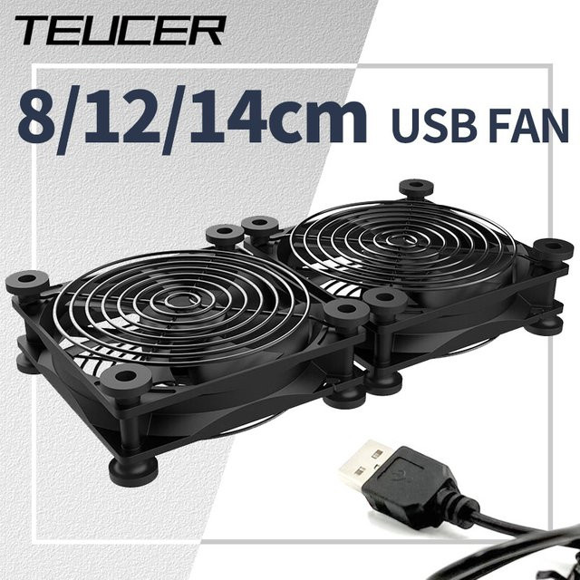 Teucer USB Computer-Gehäuselüfter in Schwarz mit Schutznetz und Schrauben, 120 mm, 5 V - Bild 1