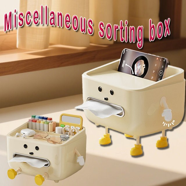 VIE LENTE Organisationsbox aus Kunststoff in Beige für Schreibtisch und Wohnzimmer mit mehreren Fächern - Bild 1