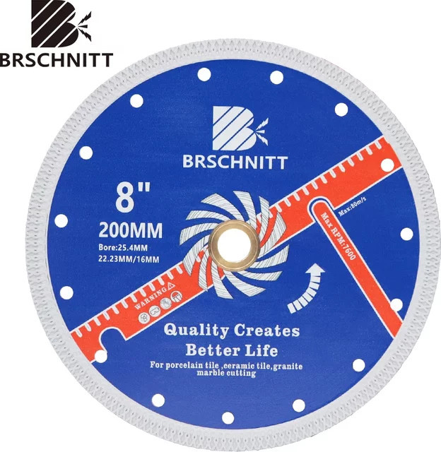 BRSCHNITT Professionelle Diamanttrennscheibe für Granit, Beton, Marmor und Porzellan, Blau, Durchmesser: 200 mm - Bild 1