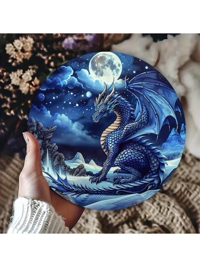 Potdemiel Fantasy Blue Dragon Aluminium-Wandkunst, rundes Vintage-Metallschild in Blau, Durchmesser: 20,3 cm - Bild 6
