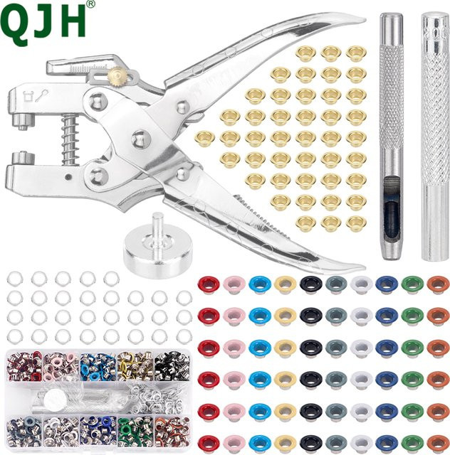 QJH 1104-teiliges Metalltüllen-Set mit 11 Farben, Ösen-Lochzangen und goldenen Ösen für Leder, Segeltuch, Kleidung und Schuhe - Bild 1