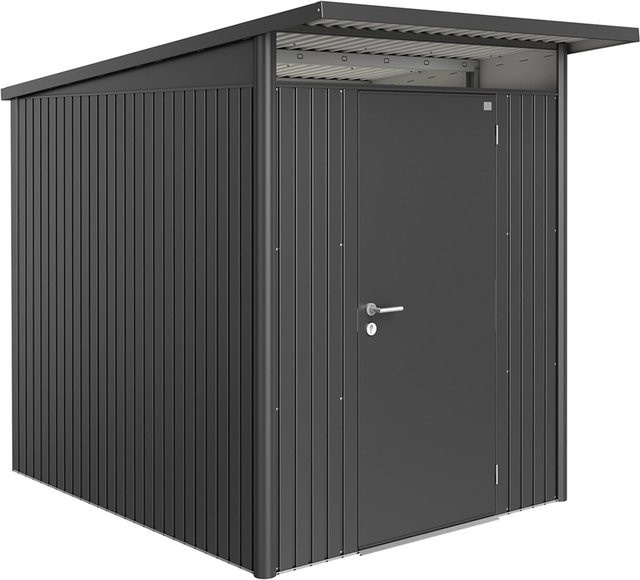 Biohort Gerätehaus AvantGarde aus Metall mit Pultdach und Standardtür, Dunkelgrau-metallic, B/T/H: 174 x 214 x 218 cm - Bild 1