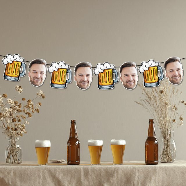 Personalisierte Bier-Thema Party-Girlande aus Papier mit individuellem Gesicht für Geburtstag und Jubiläum, Mehrfarbig - Bild 1