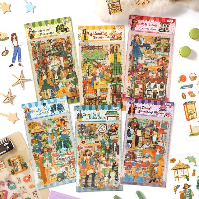 4 BÖLCHEN Handgemachte Collage-Sticker in Multicolour für Scrapbooking und DIY-Tagebücher aus Papier - Bild 1