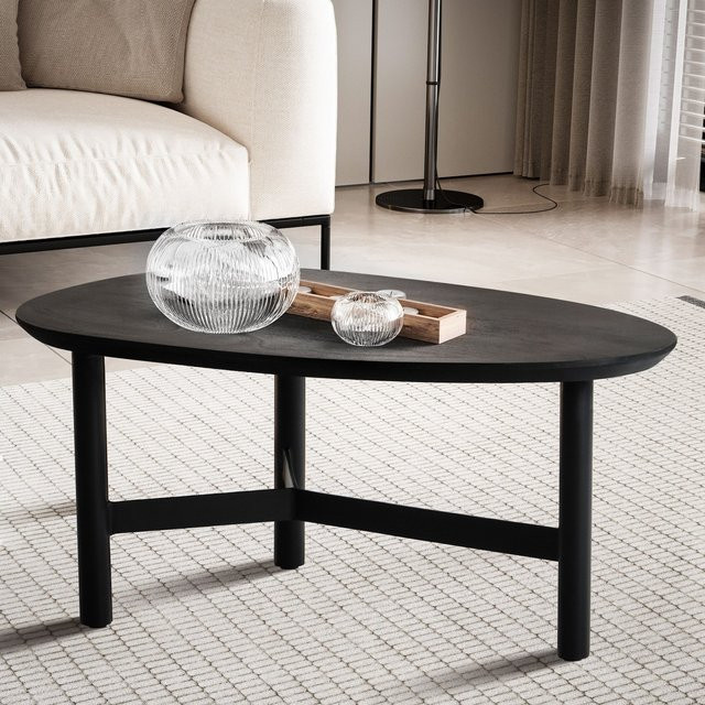 Finebuy Couchtisch nierenförmig aus Massivholz und Metall in Schwarz - Bild 1