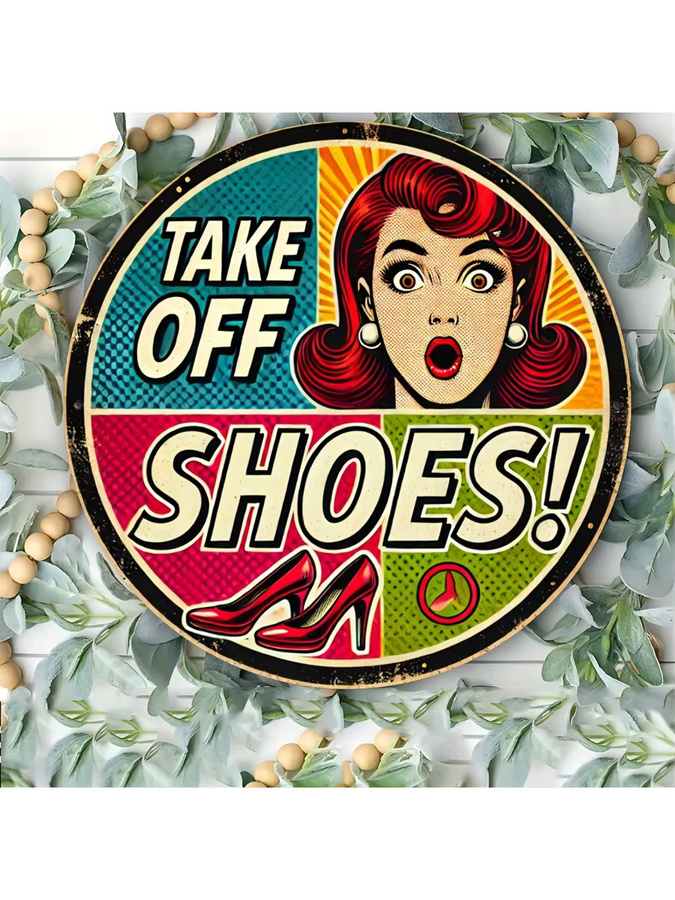 Potdemiel Vintage-Wandschild Take Off Shoes aus Metall, runde Metalldekoration in Multicolour, Durchmesser: 19,81 cm - Bild 7
