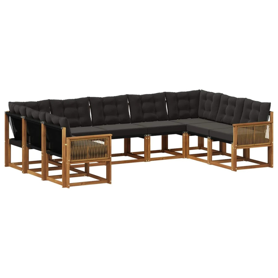 vidaXL Outdoor-Sofagarnitur L-Form aus Akazienholz mit 9 Kissen in Braun und Schwarz - Bild 2