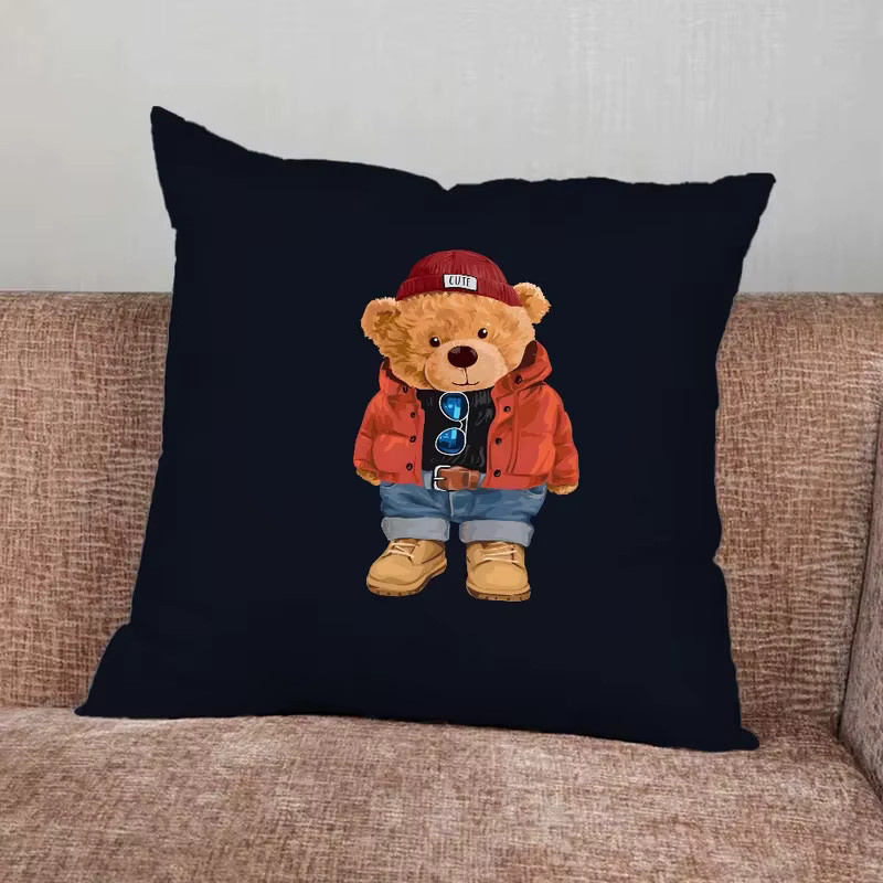 VIKAMA Bären-Kissenbezug aus weichem Plüsch mit Tiermotiv, quadratisch, Breite: 40 cm, Höhe: 40 cm, Tiefe: 40 cm - Bild 3
