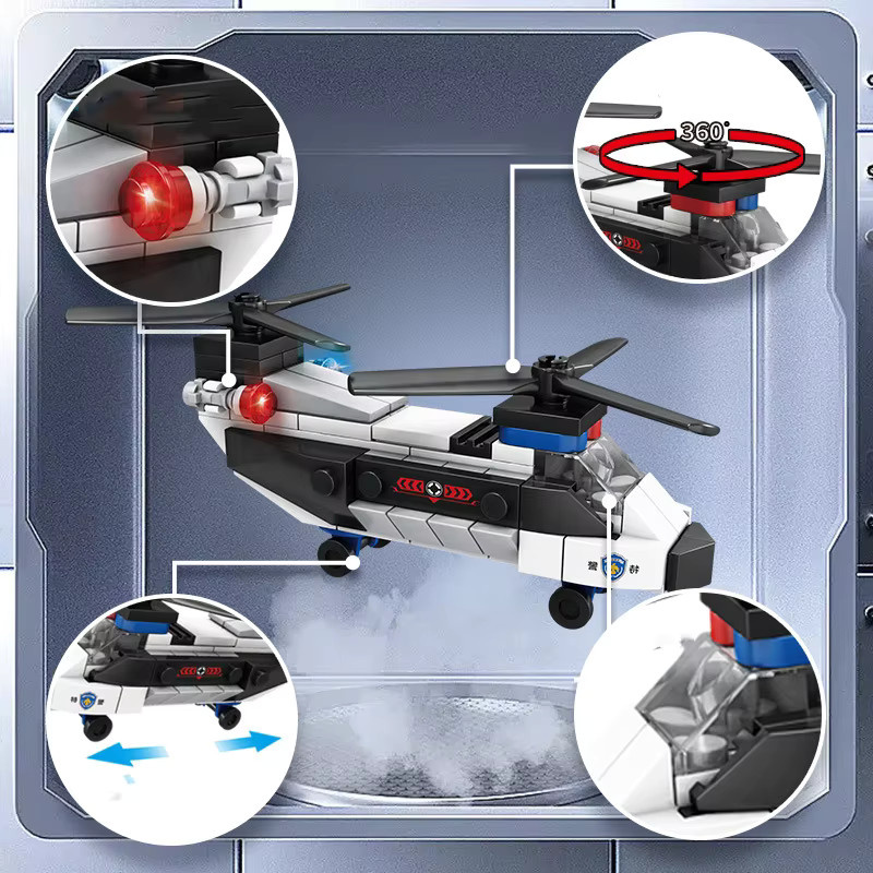 HOVFELER Polizei Stadt Super Auto Flugzeug Dual-Rotor Hubschrauber, Bausteine-Set - Bild 4