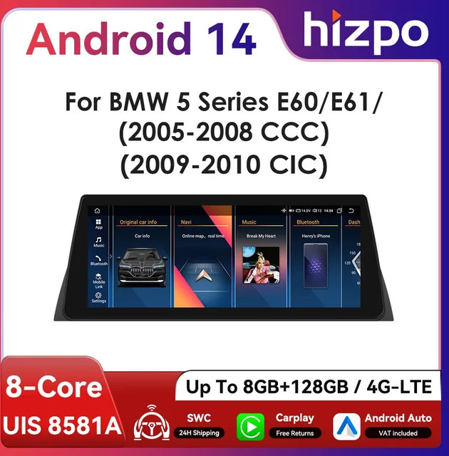 Hizpo Android Autoradio für BMW 5er E60 E61 CCC CIC mit 10,25 Zoll Display, DSP, GPS, 4G, Bluetooth und CarPlay in Schwarz - Bild 1