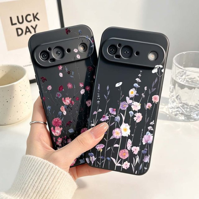 Schwarze Silikon-Handyhülle mit geprägtem Blumenmuster für Google Pixel 6 6A 7 7A 8 8A 9 10 10A Pro XL 5G - Bild 1