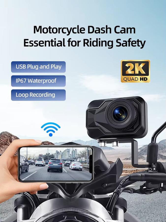 Grandnavi Wasserdichte Motorrad Dual 2K DVR Dashcam mit WiFi und Apple Find My Unterstützung, Schwarz - Bild 7