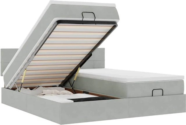 vidaXL Ottoman-Bett mit Matratze aus Samt in Hellgrau, B/T/H: 160 x 200 x 28 cm - Bild 1