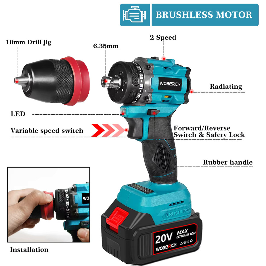 2 in 1 Akku-Bohrmaschine und Akkuschrauber von Makita mit 10 mm Spannfutter, bürstenlos, blau, kompatibel mit Makita LXT 18 V Akkus - Bild 5