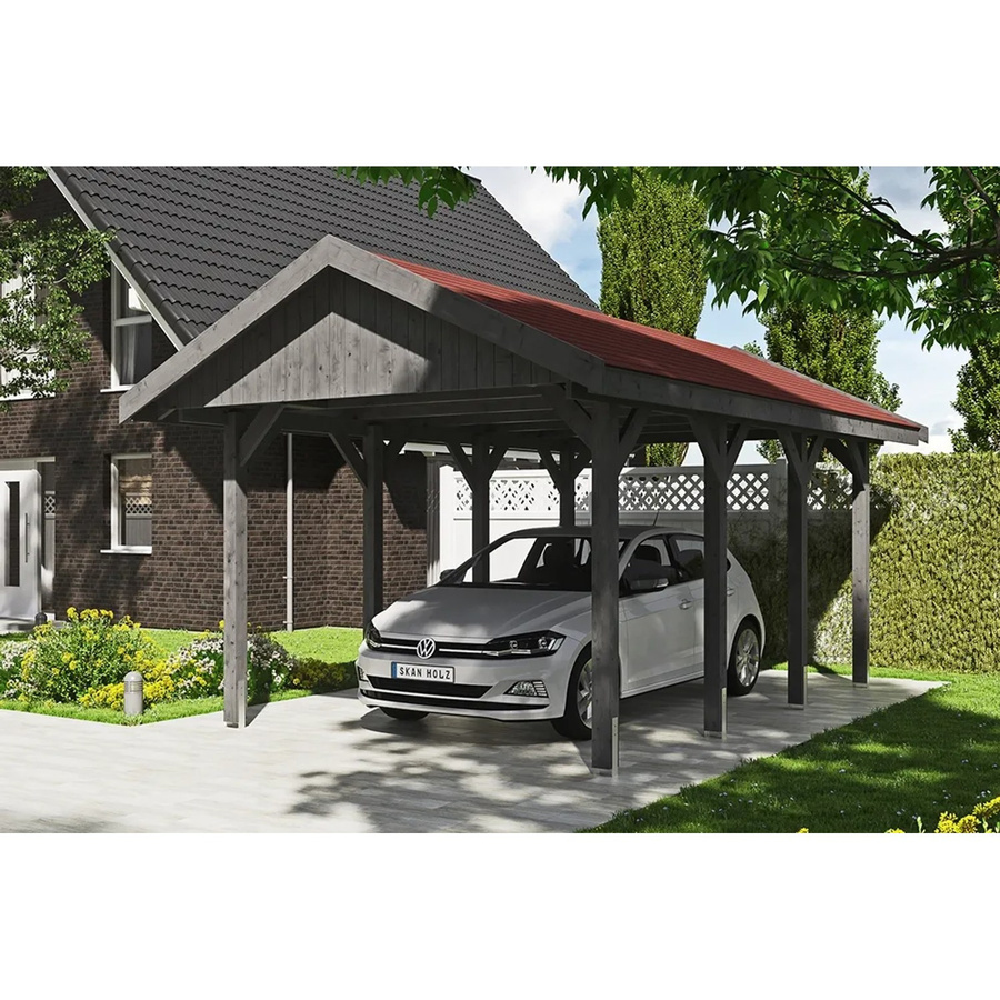 Skan Holz Carport Wallgau Satteldach aus Nadelholz in Grau mit Dachschindeln B/T: 380 x 600 cm, Höhe: 313 cm - Bild 2