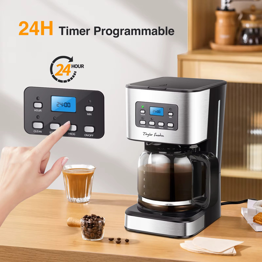 Taylor Swoden Kaffeemaschine mit 950W Leistung, 1,5L Filterkaffeemaschine für 12 Tassen mit Timer, programmierbarer Abschaltautomatik, Tropf-Stopp-Funktion, Warmhalteplatte und wiederverwendbarem Dauerfilter - Bild 3