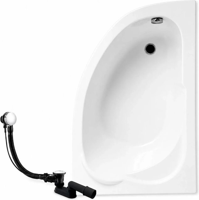 KOLMAN Eckbadewanne aus Acryl in Weiß, rechts, inklusive Ablauf und Füßen, B/T: 130 x 85 cm - Bild 1
