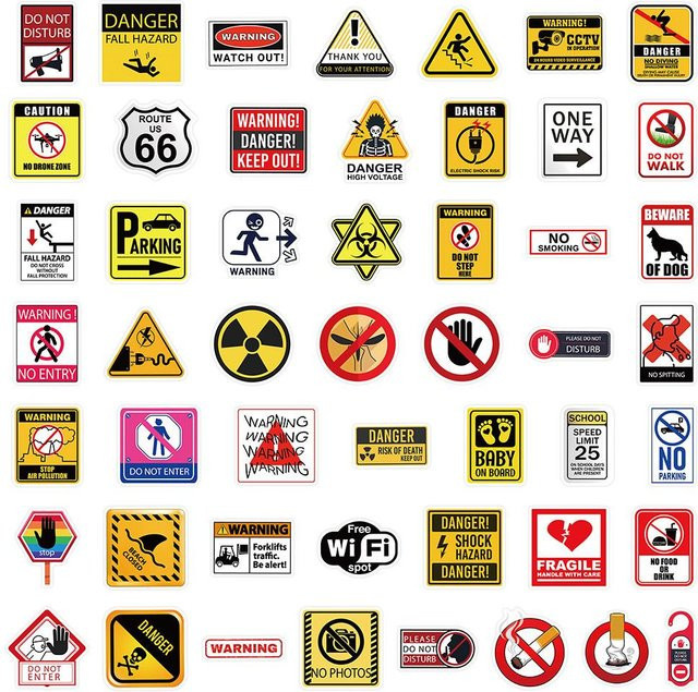 50 Stück Warnschild Aufkleber Sicherheitswarnung Sticker von Binchi Outdoor Product in Mehrfarbig - Bild 1