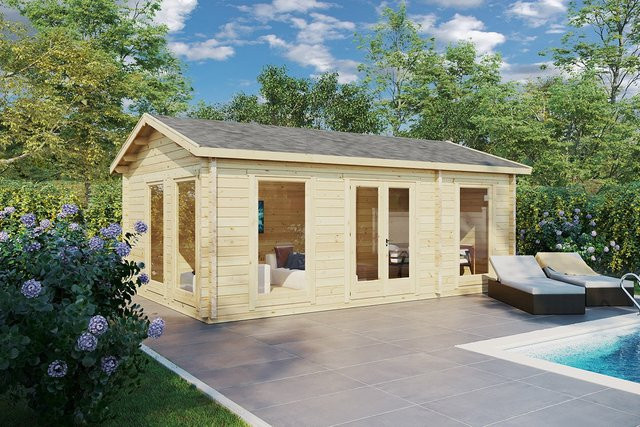 Gartenhaus Schweden A mit Toilette und Badezimmer, Blockhaus mit Satteldach, B/T: 6 x 4 m - Bild 1
