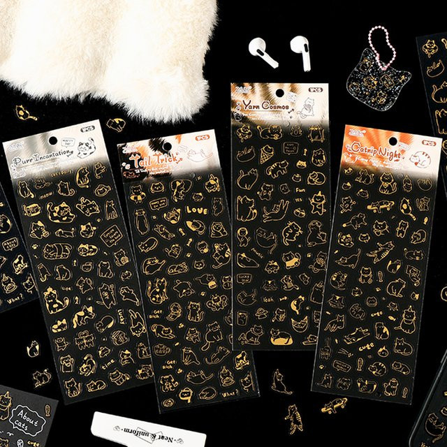 Mr.Paper Meow Fun Story Serie Flache Aufkleber mit Goldfolie, 4er-Pack Katzen-Dekor für DIY Journal, Scrapbook und Planer - Bild 1