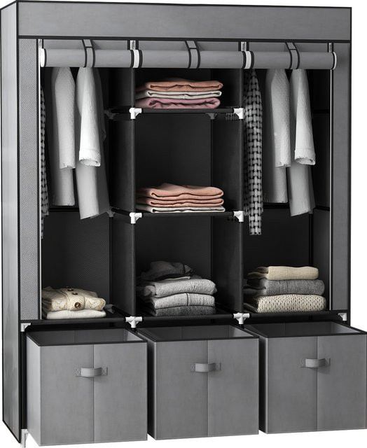 HOMCOM Stoffschrank Grau mit 5 Regalböden, 2 Kleiderstangen und 3 Schubladen, B/T/H: 125 x 43 x 162,5 cm - Bild 1