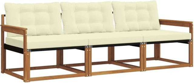 vidaXL Outdoor-Sofagarnitur 3-teilig aus Akazienholz mit Textilene und Kissen in Beige und Weiß - Bild 1