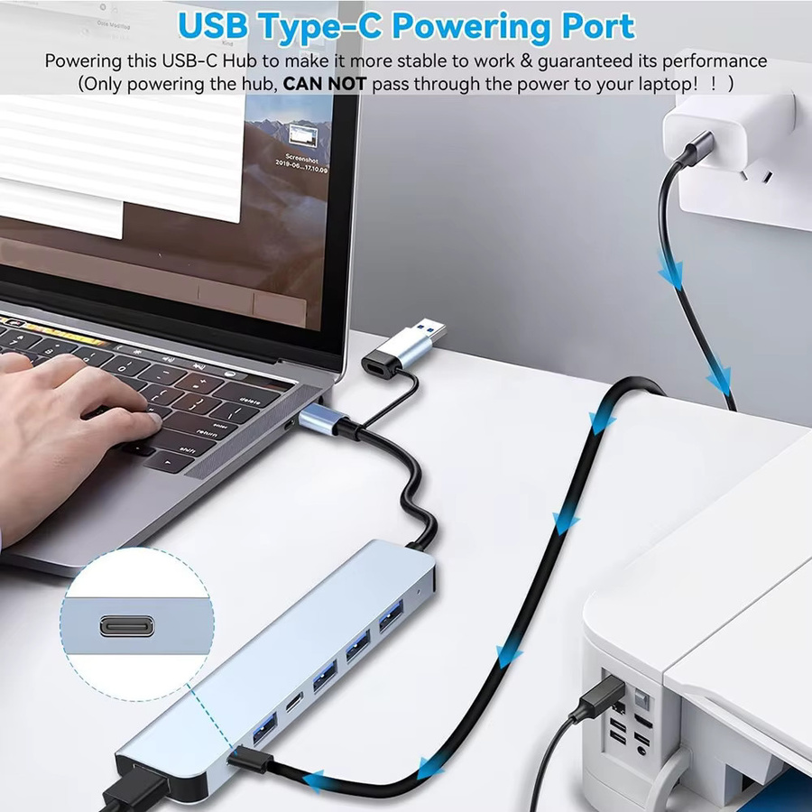 Congdi 7-in-1 USB-C-Hub aus Aluminium in Silber mit 5 USB 3.0 und 2 USB-C Anschlüssen für MacBook, iPad und Laptop - Bild 2