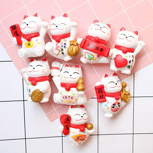 DIYelecs Glückskatze Ornament Set, 8 Stück winkende Fortune Katze Tierfiguren aus Kunststoff, Rot und Weiß - Bild 1