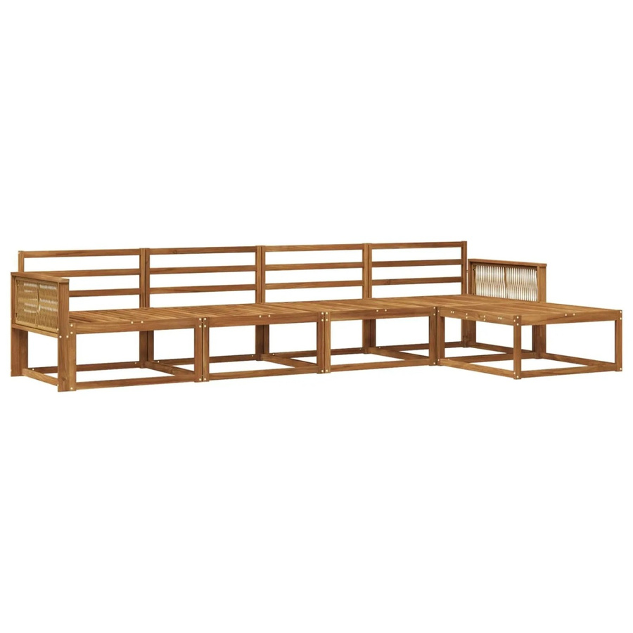 vidaXL Outdoor-Sofagarnitur aus Massivholz Akazie in Braun, 5-teiliges L-Shape Set mit Hocker und Armlehnen - Bild 2